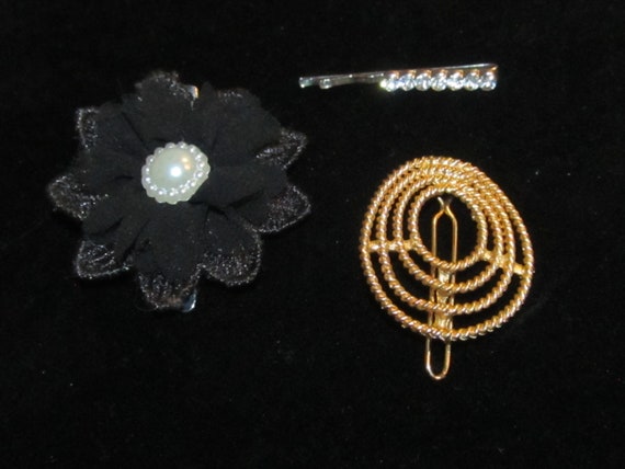 3 Vintage Hair Barrettes - Rhinestone Hair Pin / … - image 1