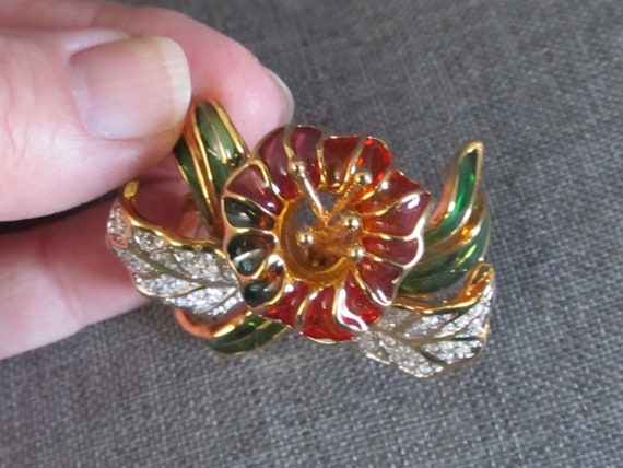 Vintage Signed Joan Rivers Plique-a-jour Crystal & Stained
