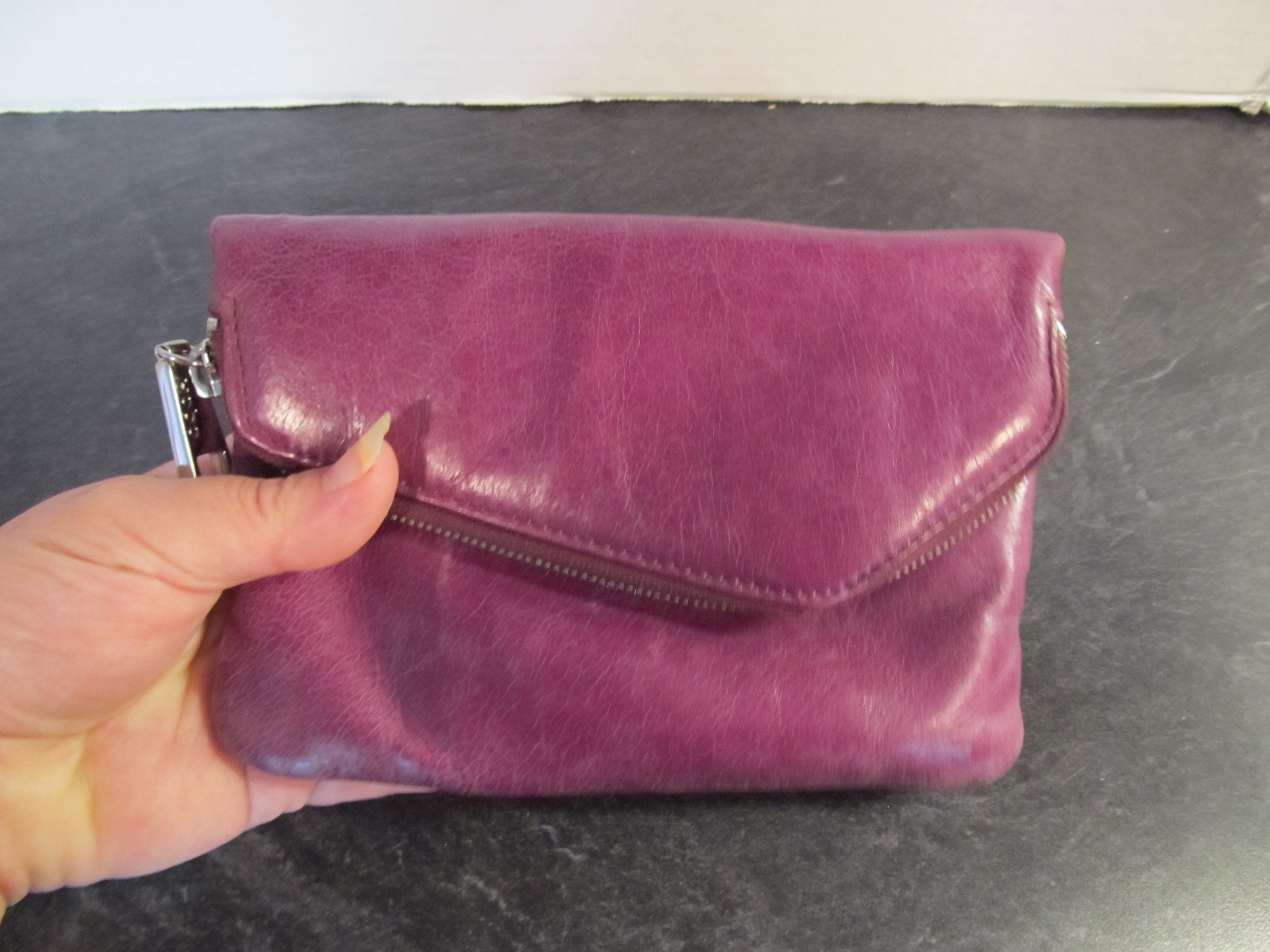 HOBO INTERNATIONAL Red Glazed Leather Small Chain Strap Evening Handbag  Purse