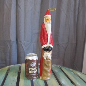 Vintage 14&quot; Tall Pencil Santa With Toy Bag Blowmold Blow Mold Ornament