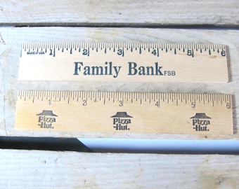 Vintage 6" Wood Rulers - Pizza Hut & Family Bank FSB Advertising Premiums Made in USA