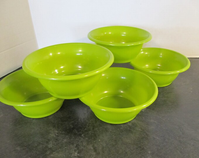 Set of 6 Vintage Packerware Olive Green Plastic Reusable Picnic Bowls