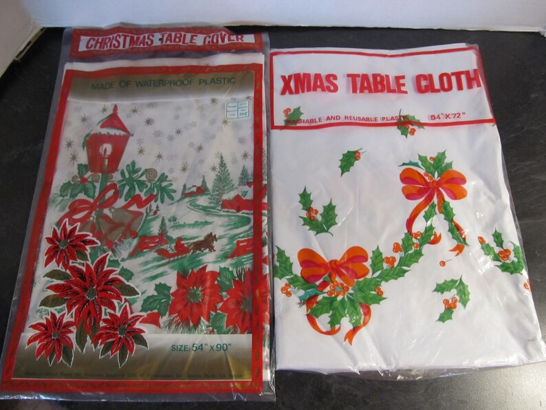 2 Vintage Hong Kong Plastic Christmas Table Cover Tablecloths Etsy