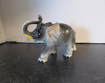 Vintage Bisque Elephant Figurine - You Choose - Seashell Elephant or Porcelain Gray Grey Elephant - Trunk Up Good Luck Figure