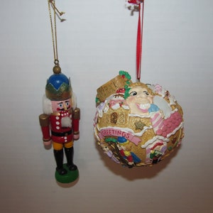 2 Vintage Nutcracker Christmas Ornaments / &quot;The Nutcracker&quot; 3D Resin Christmas Bulb Ornament 3 1/2&quot; &  5 1/4&quot; Wooden Red Nutcracker Soldier