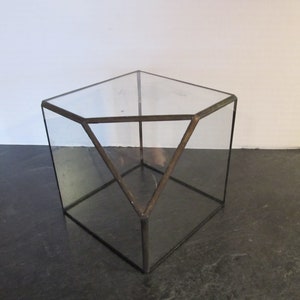 Vintage Leaded Glass Terrarium Miniature Greenhouse Tabletop Succulent Planter Candle holder 5&quot; Tall 5&quot; x 5&quot; Wide
