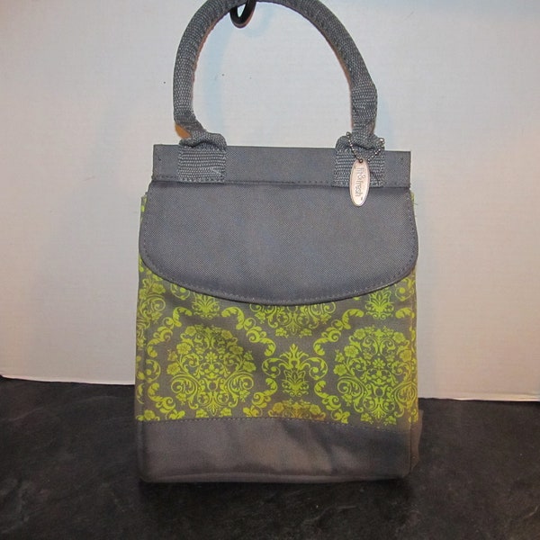 Fit & Fresh Insulated Lunch Tote Bag Box  / Gray Bright Green Paisley Single Handle 11" Tall 9" Wide 4" Deep