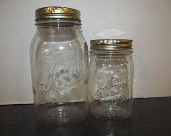 2 Vintage Clear  #13 Kerr Quart Self Sealing  Mason Jars Wide Regular