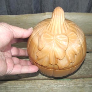 Vintage Longaberger Caramel Slag Glass Fall Pumpkin Covered Candy Treat Dish USA