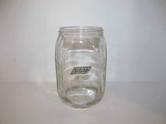 Vintage Glass Hoosier Cabinet Pantry Storage Jar - Ribbed Edges