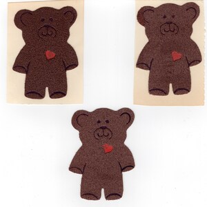 3 Vintage 1980&#39;s Fuzzy Brown Bear Stickers/ Creative Edge Sponge Red Heart Teddy 3&quot;
