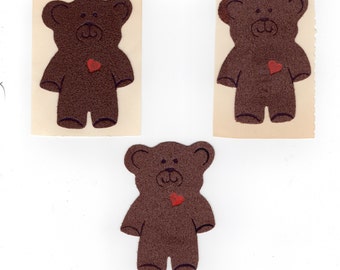 3 Vintage 1980's Fuzzy Brown Bear Stickers/ Creative Edge Sponge Red Heart Teddy 3"