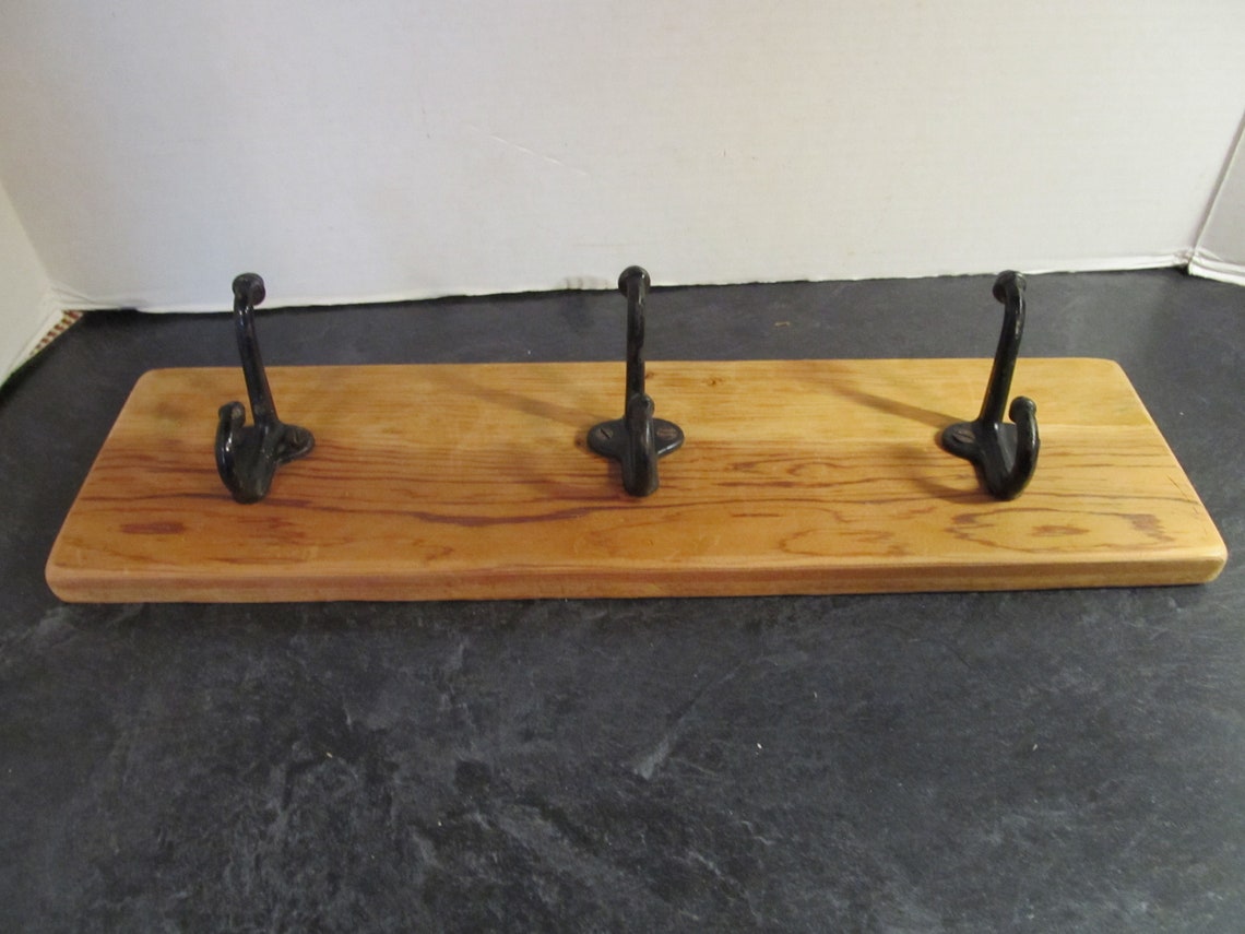 Vintage Black Cast Iron Double Hook Coat Hooks Wood Wall Etsy