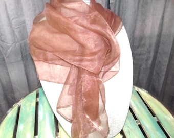 Vintage Sheer Brown Nylon Scarf Bandana 16" x 68"