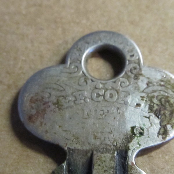 Vintage Harvard P&F Corbin Cabinet Lock Co Ornate Very Worn Key 1 7/8" Long Marked #467956