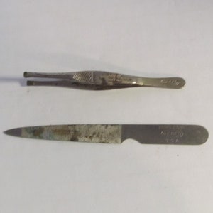 Vintage Henco USA Triple Cut Fingernail File & 3&quot; Straight Blunt Tip Tweezers