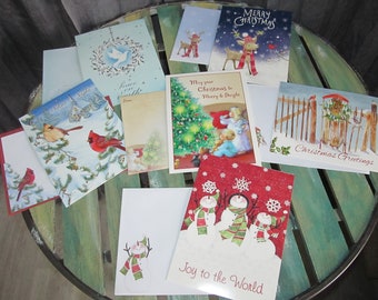 6 Different Christmas Cards w/ Matching Printed Envelopes  / Peace on Earth~ Silent Night~ Joy To the World ~ Christmas Greetings & More