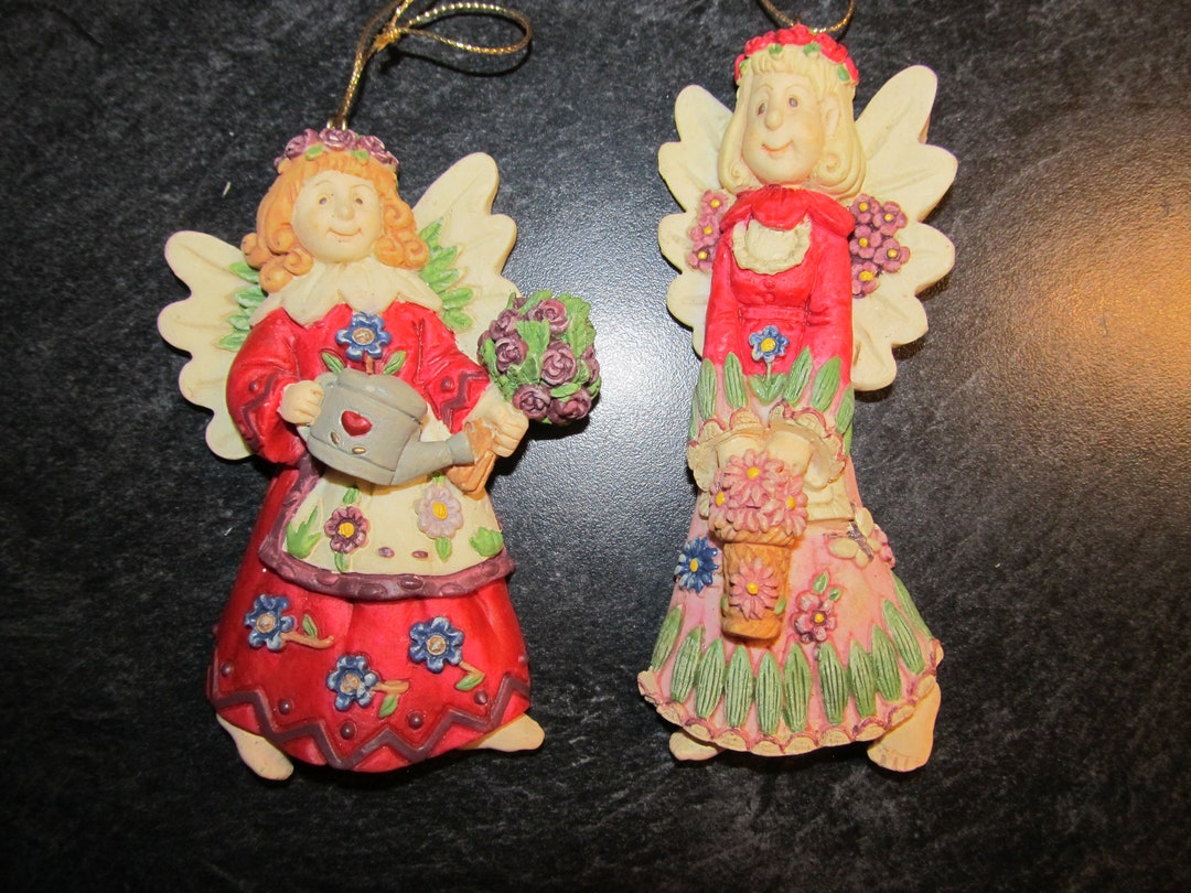 2 Garden Angel Ornaments Resin Barefoot Little Girl Garden Etsy