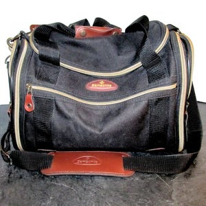 Vintage Samsonite Expanding Canvas Overnight Weekender Carry On Bag / Locking Zipper w/ Padlock & 2 Keys  / Removable Strap / Leather Trim