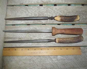 Choice of Vintage Honing / Sharpening Rods - Chicago Cutlery / Stag Handle Lee's / Unmarked Stag Handle