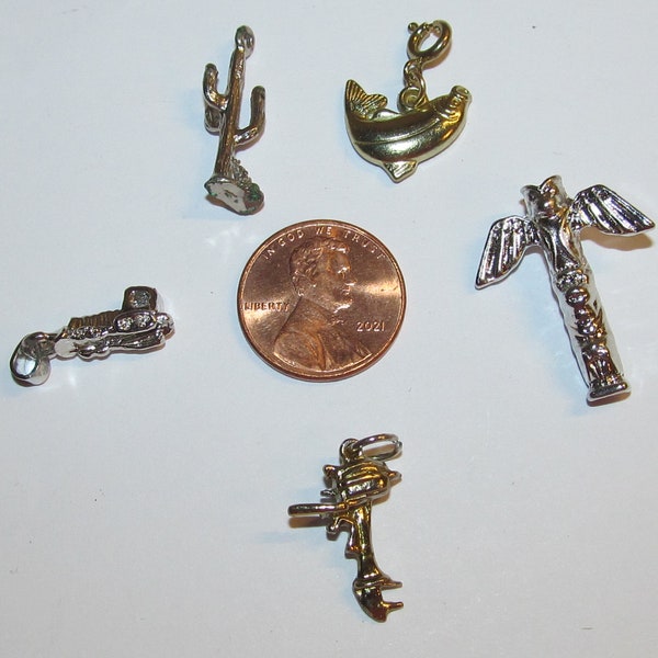 Vintage Men's Charms - You Choose - Silver Totem Pole / Gold Boat Motor / Silver Bulldozer / Gold Jumping Fish / Silver Saguaro Cactus