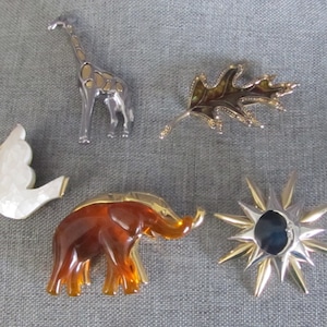 Vintage Signed Liz Claiborne Brooches ~Choice~ Tortoise & Gold Elephant/ Rhinestone Leaf / Gold Silver Giraffe / Atomic Moon or White Dove