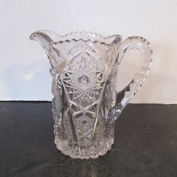 Antique Ohio Flint Glass Signed Krys-Tol Kenneth Milk Pitcher Clear Crystal 6 1/2" Tall Circa 1905