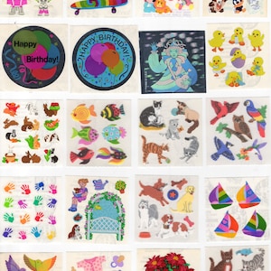 Vintage 80&#39;s 90&#39;s Sandylion Stickers / 20 Choices / Fuzzy Pearl Opal Prismatic Mylar / Animals / Rainbows / Butterflies/ Flowers/ More