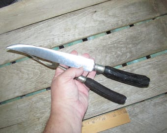 Vintage Robeson Shur-Edge Black Stag Antler Handle 2 Piece Carving Set Cutlery Flawed Fork Missing Table Rest
