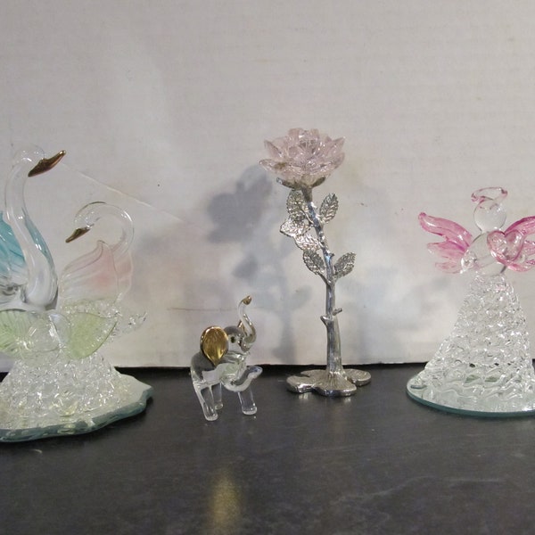 Vintage Spun Blown Glass Figurine-You Choose - Pink Spun Glass Angel /Pink Crystal Rose by Manon/ Elephant / Spun Glass Pink Blue Swans Pair