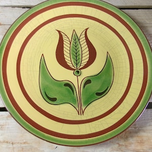 Vintage Wisconsin Pottery Redware K&K Interiors Dutch Tulip Flower Plate