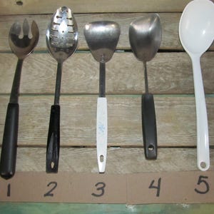 Choice of Vintage Kitchen Utensils / Tools - Vollrath Notched Spoon/ Ekco Slotted Spoon/ USA Steel or Foley Scoop Spoon/ Trudeau Spoon