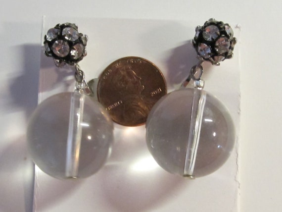 Vintage Prong Set Clear Crystal Ball Dangle Earri… - image 2