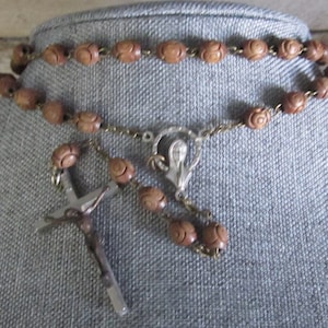 Vintage Italian Carved Wooden Beaded Catholic INRI Crucifix Bronze Jesus -Miraculous Rosary ~  Catholic Christian Gift~ Made in Italy