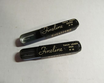 2 Vintage Sheaffer's Fineline Thick Leads Tins / Thick Leads Green R15 Partial Box & Thick Leads Red Box with Black Lead Refills