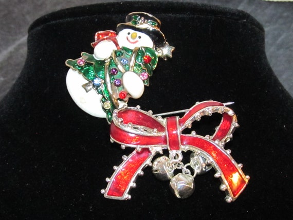 2 Vintage Winter Holiday Christmas Brooches - Red… - image 1