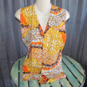 Vintage Retro Orange Brown & Yellow Floral Scarf Shawl Wrap - 7&quot; x 70&quot;