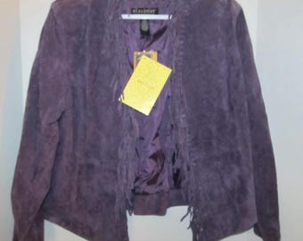Vintage Dialogue Purple Leather Fringe Jacket From QVC / Size Large / New With Tags  - Southwestern Cowgirl Style