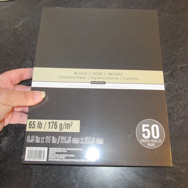 Recollections Black Noir Negro Cardstock Paper Acid Lignin Free Scrapbook Paper 50 Sheets 8.5" x 11" Sealed Pack