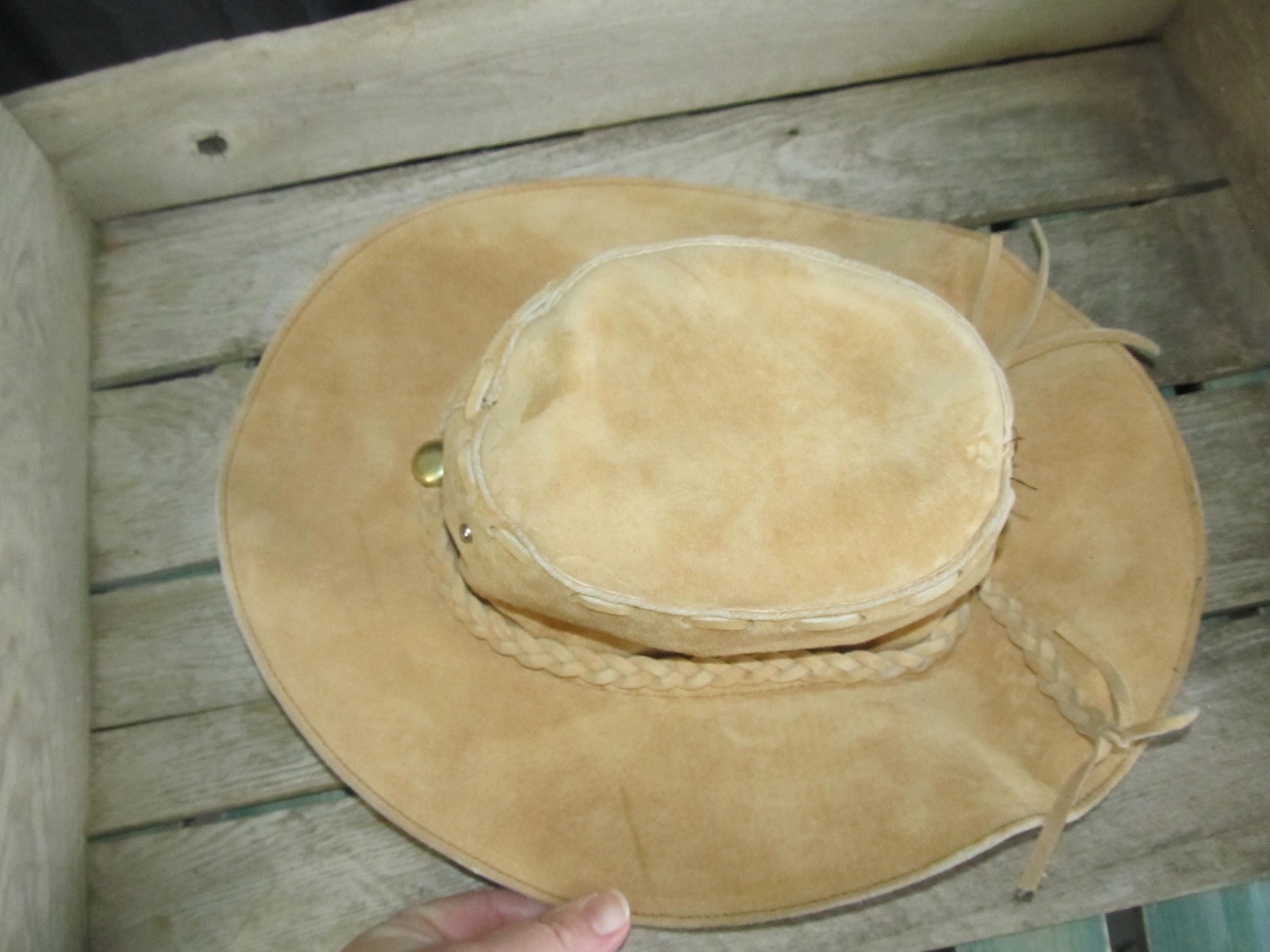 Vintage Tan Beige Leather Bolero Cowboy Hat Brown Suede  display picture 1