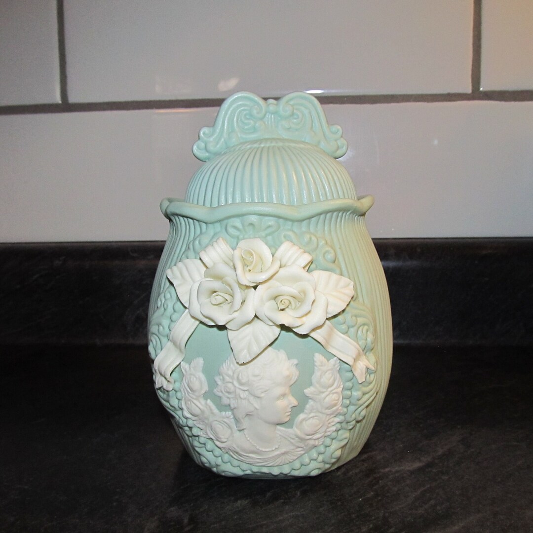 Vintage Jade Green & White Jasperware Jasper Ware Raised Cameo With