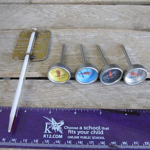 Vintage Kitchen Thermometers - TCA Roast Meat Thermometer & Set of 4 Starfrit Mini Steak Thermometers