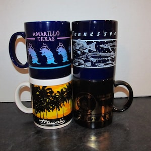 Excellent Vintage Souvenir Coffee Cups Mugs /You Choose-  Amarillo Texas Armadillos / Tennessee Aquarium / Hawaii / Montana Little Bighorn