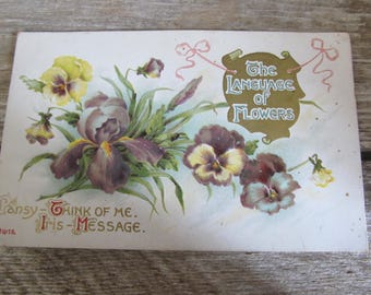 Vintage Unused The Language of Flowers Pansy Think of Me  Original Postcard Unposted Printed in Germany