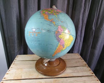 Vintage Repogle 12 Inch Reference Globe on Metal Base Chicago Ill USA