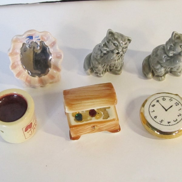 Vintage Arcadia Miniature Salt & Pepper Shakers -Your Choice -Replacement- Cat /Kitten- Pocket Watch - Strawberry Jam- Mirror - Jewelry Box