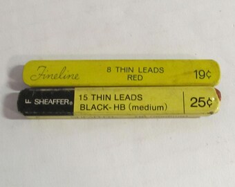 Vintage Sheaffer Thin Leads Refills / 15 Thin Leads Black - HB ( medium ) 25C & Fineline Thin Leads Red 19C