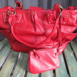 Vintage Donald J Pliner Red Leather Handbag Purse with Detachable Coin Purse