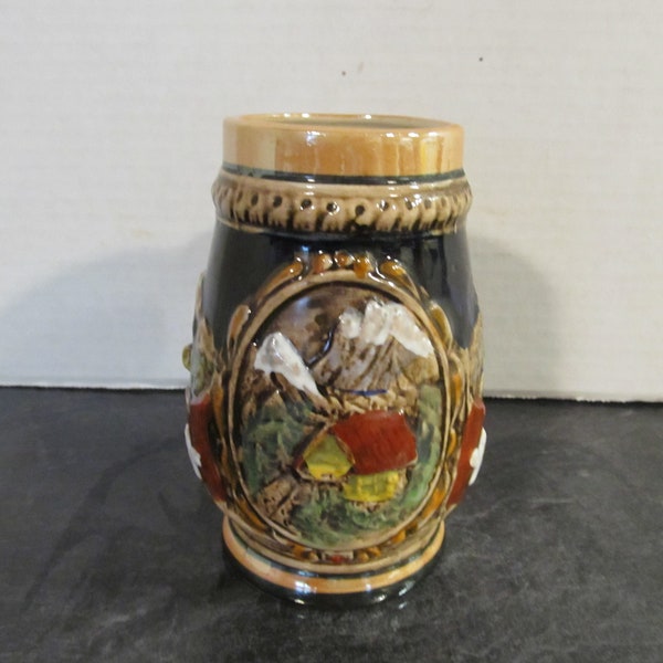 Vintage Unmarked 5" Tall Hand Painted Schweiz Suisse Stein  Mountain Alps