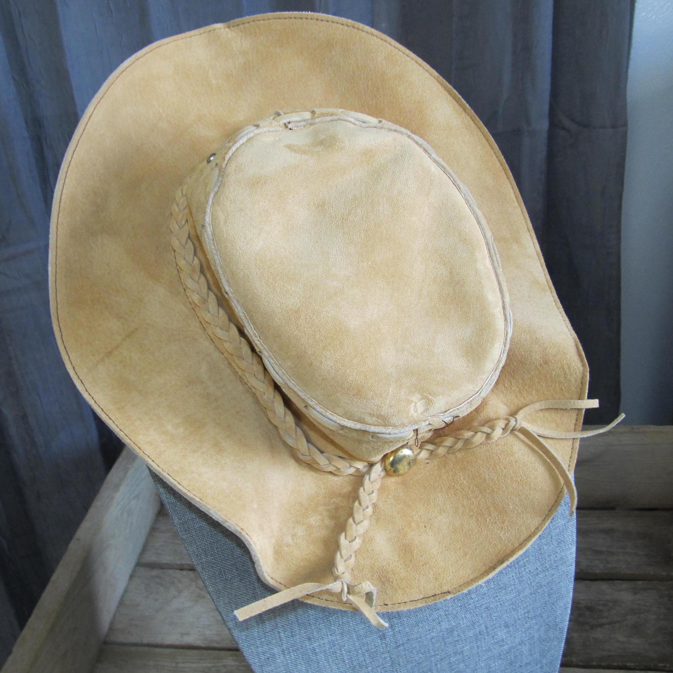 Vintage Tan Beige Leather Bolero Cowboy Hat Brown Suede  display picture 2